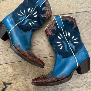 Vic Matie blue leather cowboy western pull on boots womens 36 / 6